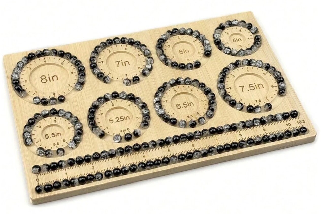 Bamboo Bead Board for Jewelry Making – 5" to 8" Adjustable Beading Tray with Measurements – Natural Wood Bracelet Design Board for Necklaces, Bracelets & Beading Supplies